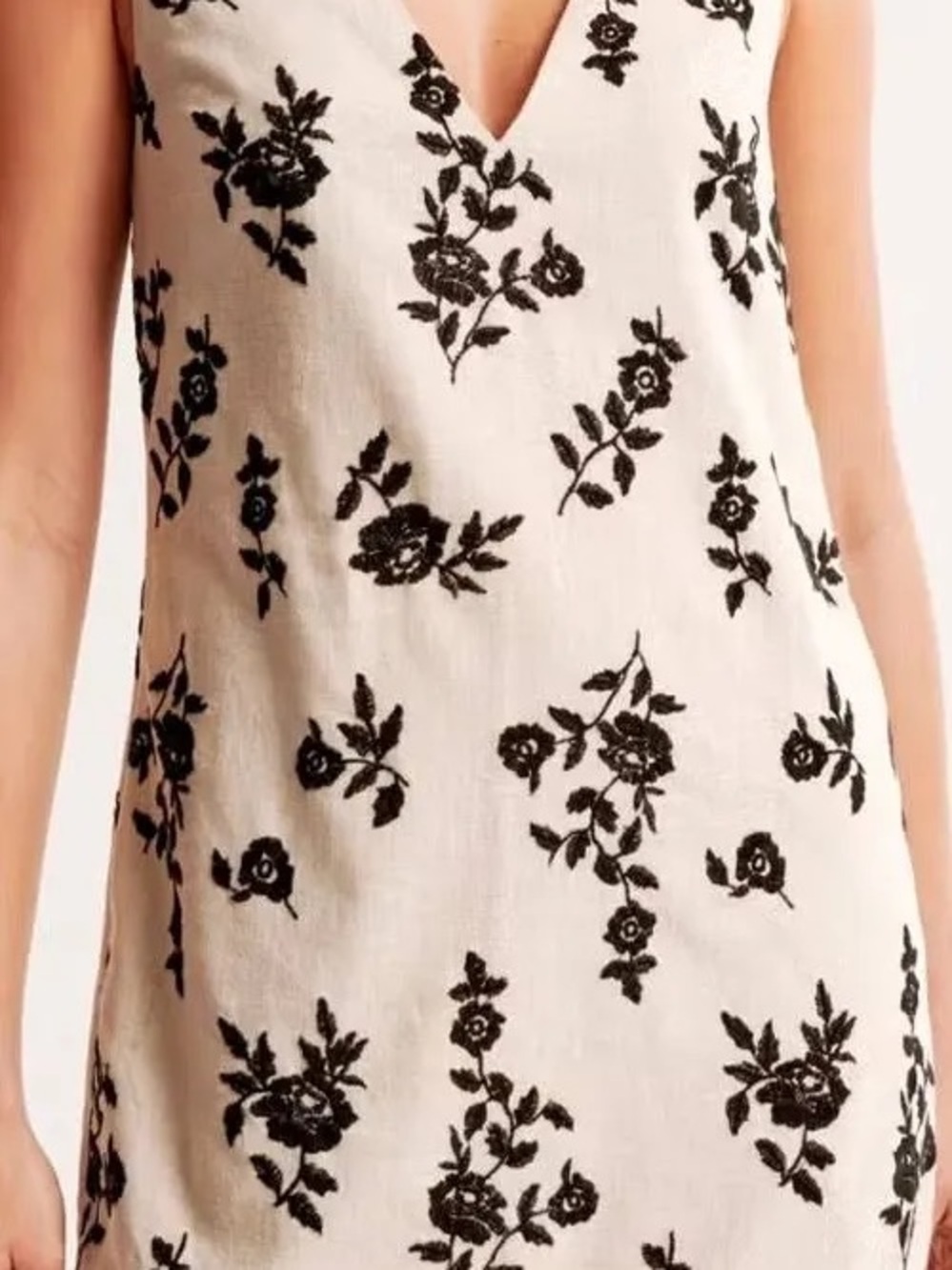Abercrombie & Fitch Cream Mini Dress with Black Floral Embroidery
